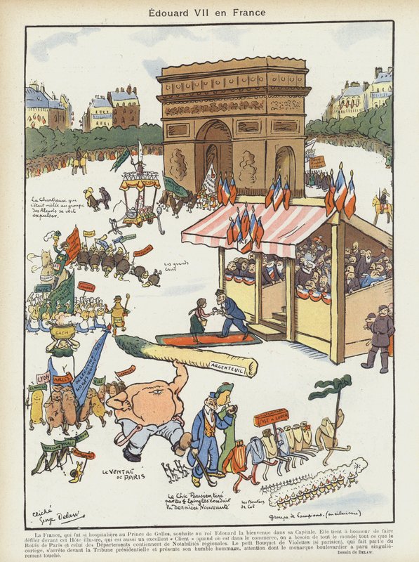 Visita do Rei Eduardo VII à França. Ilustração para Le Rire de Georges Delaw