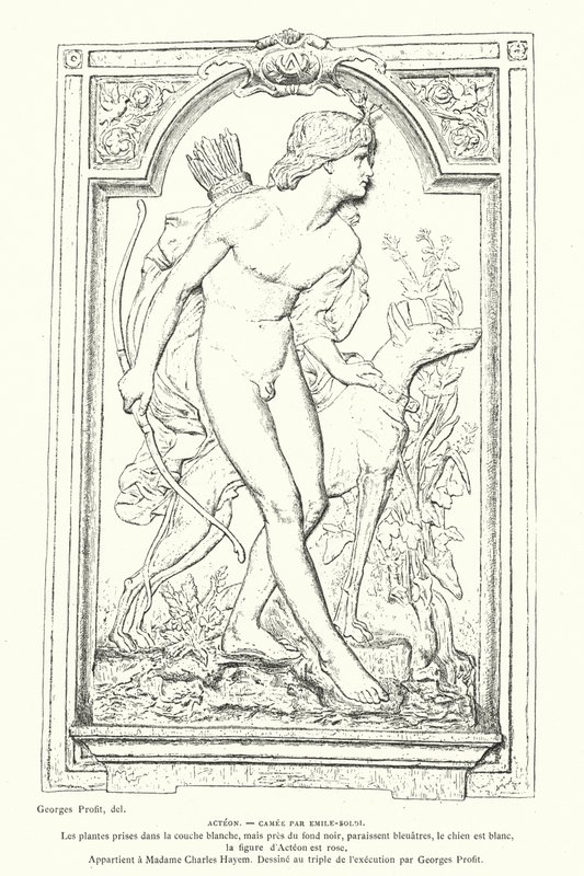 Actaeon, herói da mitologia grega, camafeu do escultor francês Emile Soldi de Georges Ernest Profit