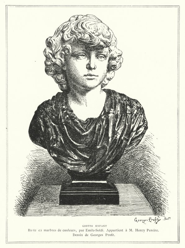 Busto do arquiteto e pintor italiano Giotto quando criança, pelo escultor francês Emile Soldi de Georges Ernest Profit