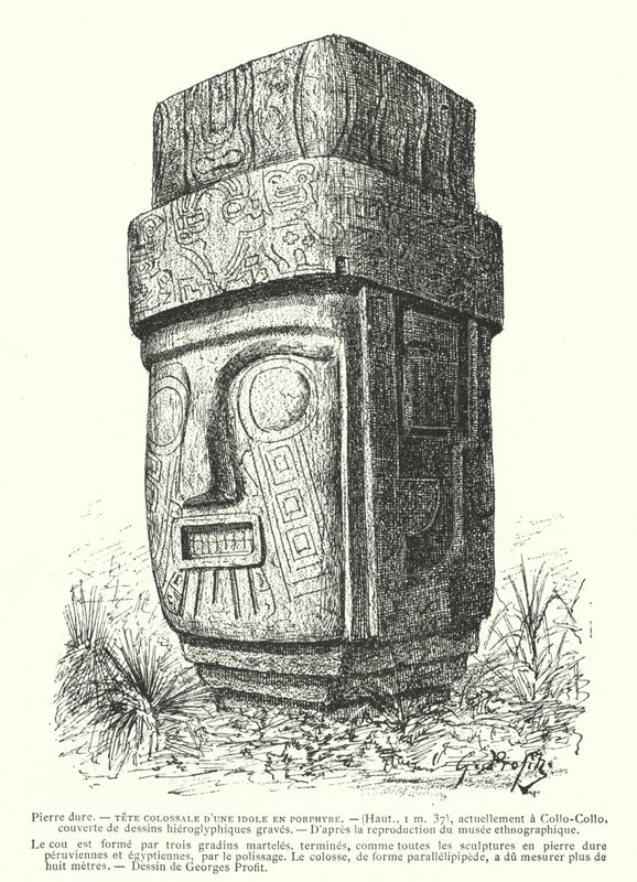 Pórfiro talhado colossal Ídolo inca (gravura) de Georges Ernest Profit