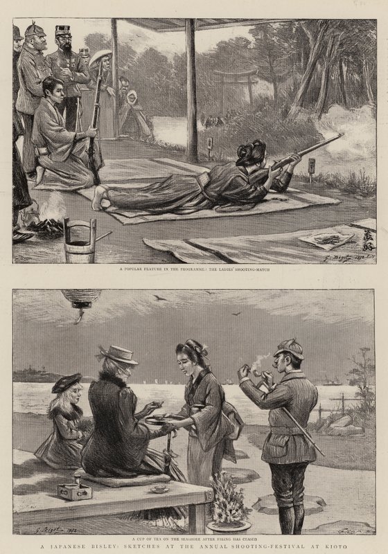 Um Bisley japonês, esboços no festival de tiro anual em Kioto de Georges Ferdinand Bigot