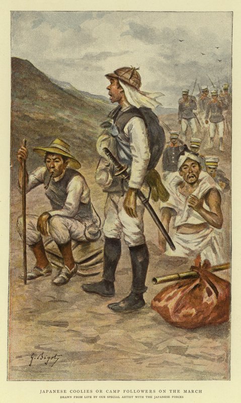 Coolies japoneses ou seguidores de acampamento em março de Georges Ferdinand Bigot