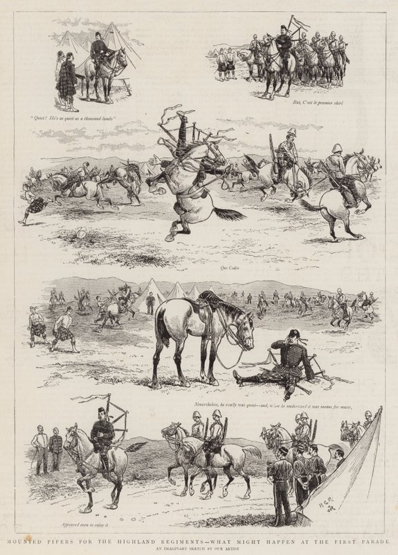 Pipers Montados para os Regimentos Highland, o que pode acontecer na Primeira Parada de Georges Ferdinand Bigot