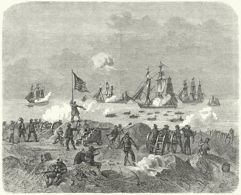 Forças britânicas que tentam aterrissar na baía de Chesapeake, 1814 de German School