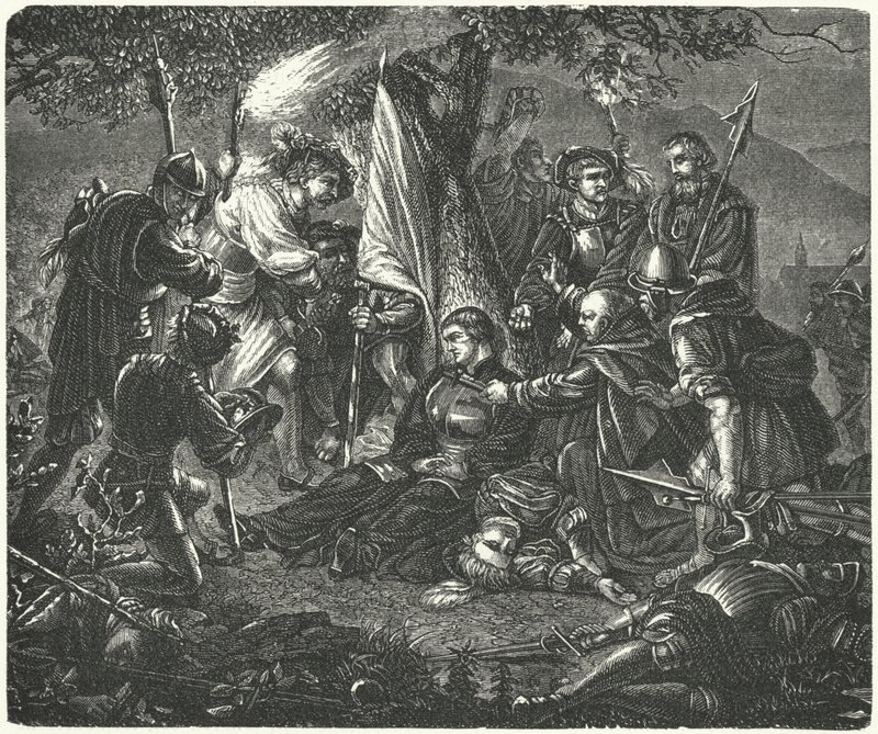 Morte de Huldrych Zwingli na batalha de Kappel, 1531 de German School
