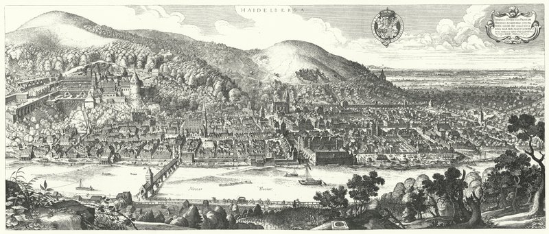 Vista de Heidelberg em 1620 antes de sua destruição na Guerra dos Trinta Anos de German School