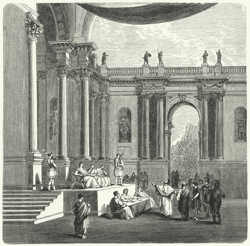 Um tribunal de justiça romano (gravura) de German School