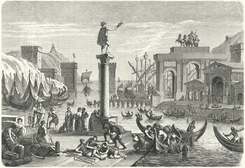 Um porto marítimo romano (gravura) de German School