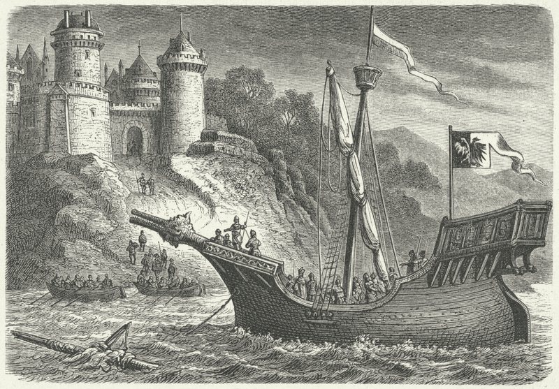 Um navio mercante da Liga Hanseática (gravura) de German School