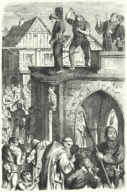 Uma flagelação pública na Alemanha durante o reinado do Santo Imperador Romano Maximiliano I (gravura) de German School