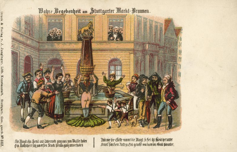 Uma história verdadeira na Fonte do Mercado de Stuttgart (cor litho) de German School