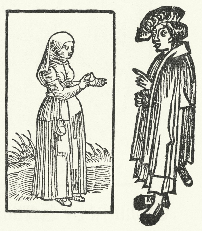 Um corte de madeira de uma cena da história de Till Eulenspiegel. (gravura) de German School