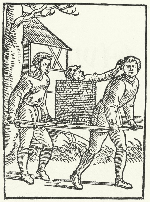 Uma xilogravura de uma cena da história de Till Eulenspiegel (gravura) de German School