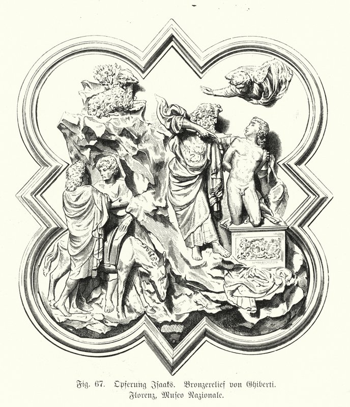 Abraão oferecendo o seu filho Isaac para sacrifício, relevo em bronze por Lorenzo Ghiberti (gravura) de German School