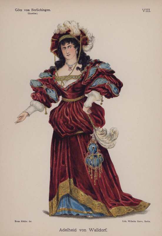 Adelheid von Walldorf, de Gotz von Berlichingen, de Goethe (cor litho) de German School