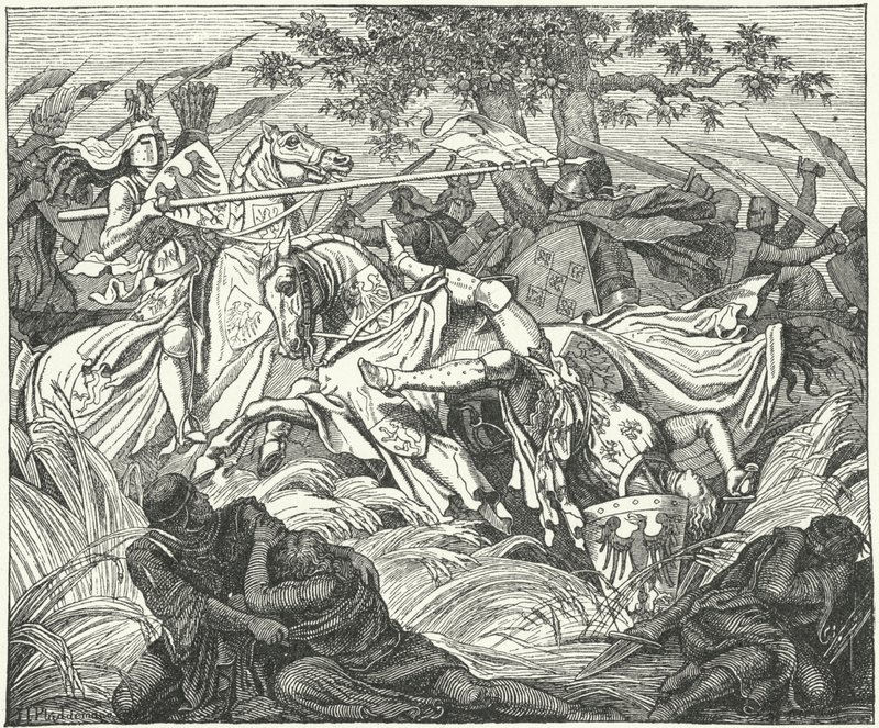Adolph da Alemanha cai na Batalha de Golheim de German School