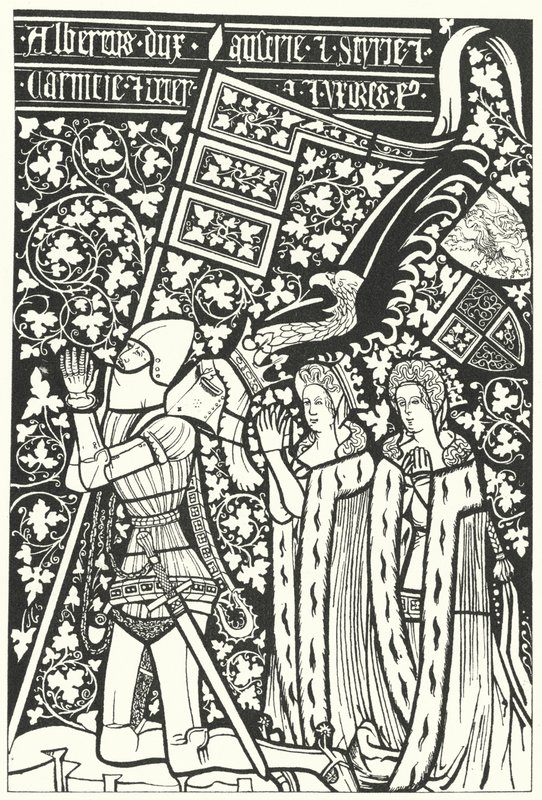 Alberto III, Duque da Áustria, com suas duas esposas, Elisabeth da Boémia e Beatrice de Nuremberga (gravura) de German School
