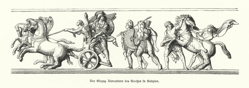 Alexandre o Grande a entrar na Babilónia, 331 AC (gravura) de German School