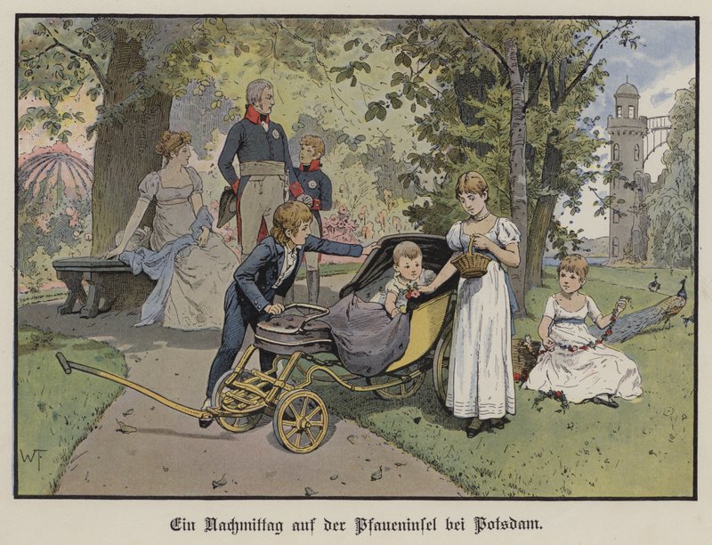 Uma tarde no Pfaueninsel em Potsdam (cor litho) de German School