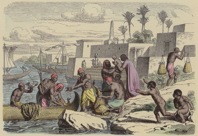Antigos pescadores egípcios (gravura colorida) de German School