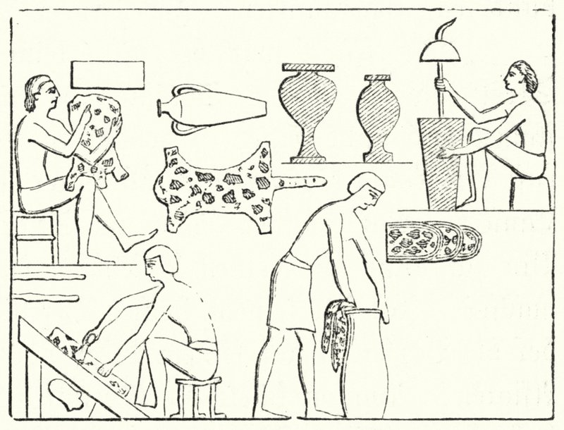 Antigos curtidores egípcios (gravura) de German School