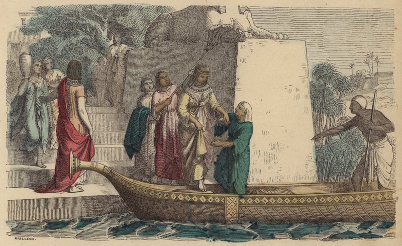 Anciã egípcia de alta patente a fazer um passeio de barco (gravura colorida) de German School