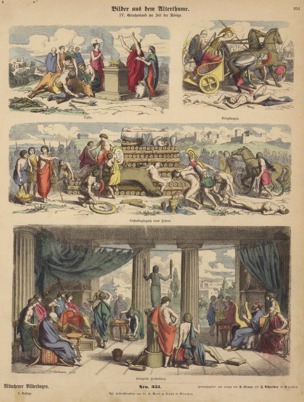 Grécia Antiga no tempo dos reis (gravura colorida) de German School