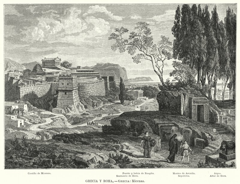 Antiga cidade grega de Micenas (litho) de German School