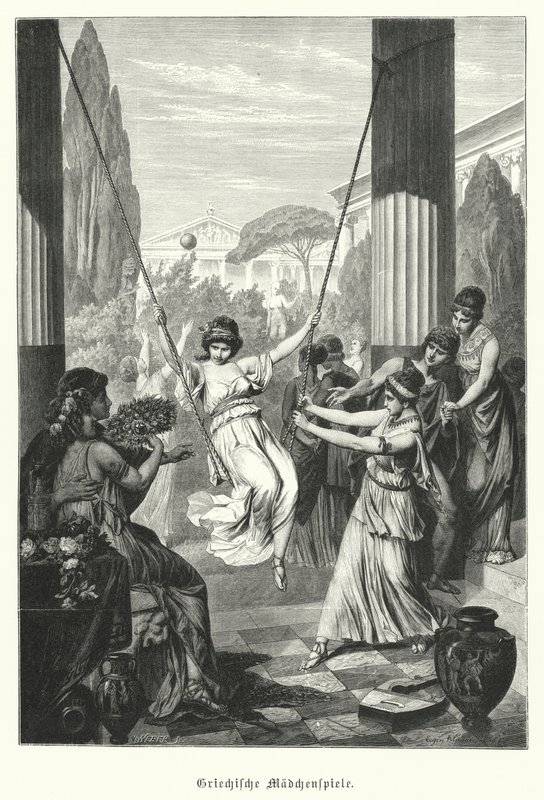 Ancient Greek girls at play (gravura) de German School