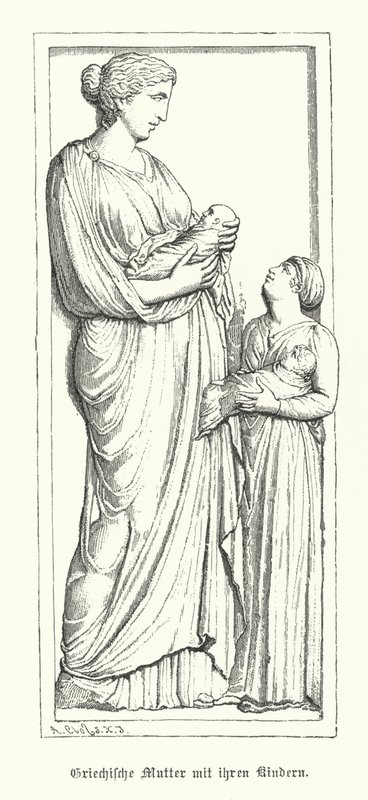 Antiga mãe grega com seus filhos (gravura) de German School