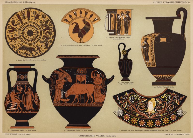 Antiga grega polychrome vasos (cor litho) de German School