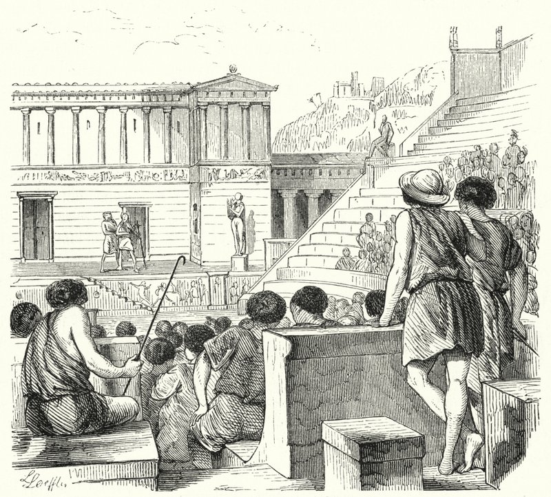 Antigo teatro grego (gravura) de German School