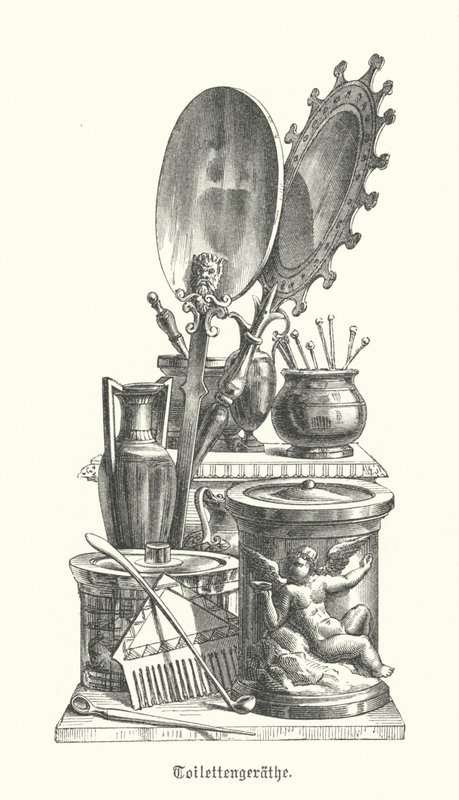 Ferramentas romanas antigas para aplicação de cosméticos (gravura) de German School