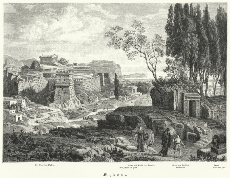 Antiga cidade de Micenas, Grécia (gravura) de German School