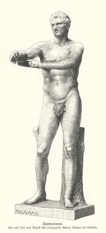 Apoxiomenos, estátua de um atleta raspando suor e pó do seu corpo com um estribilho (gravura) de German School