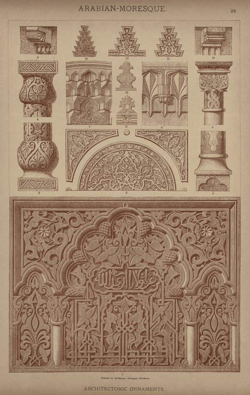 Arabian-Moresque, Ornamentos Arquitetônicos (cor litho) de German School