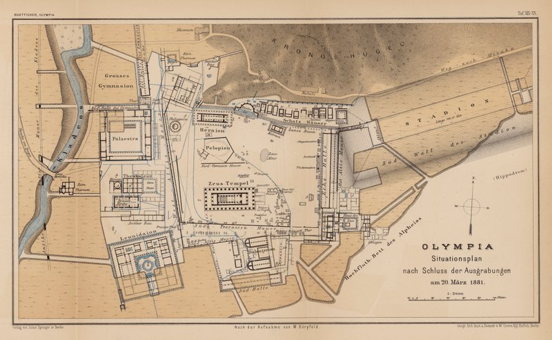 Mapa arqueológico de Olympia (gravura) de German School