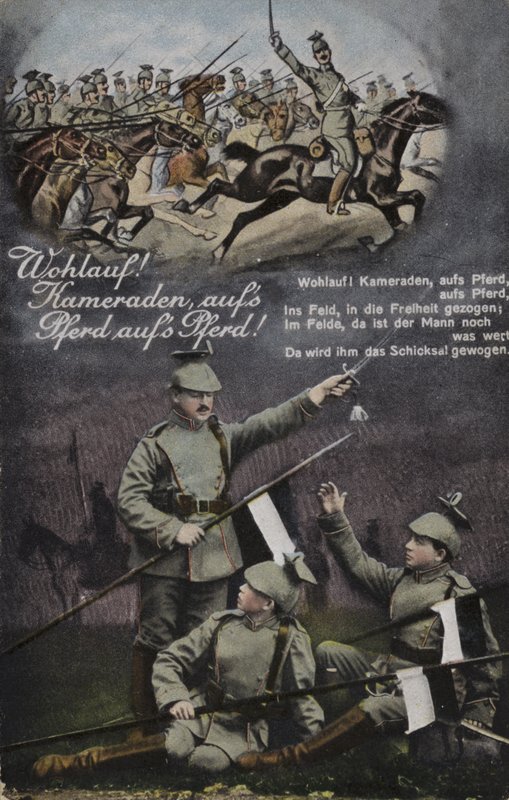 Levanta-te! Camaradas, nos vossos cavalos, nos vossos cavalos! (cor litho) de German School