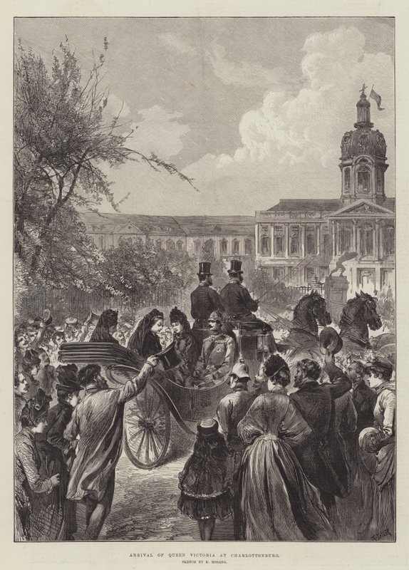 Chegada da Rainha Vitória a Charlottenburg (gravura) de German School