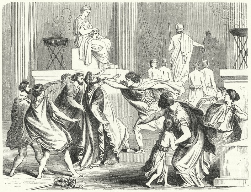 Assassinato de Filipe II da Macedônia, 336 a.C. (gravura) de German School