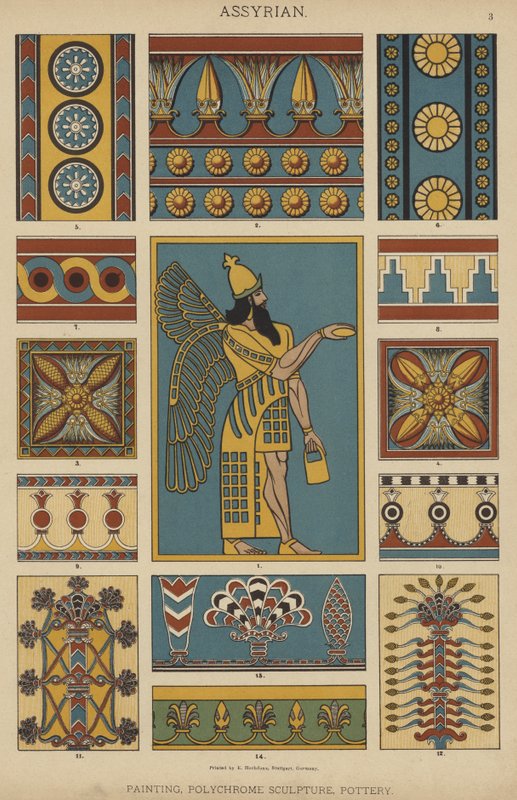 Assírio, Pintura, Escultura Policromada, Olaria (cor litográfica) de German School