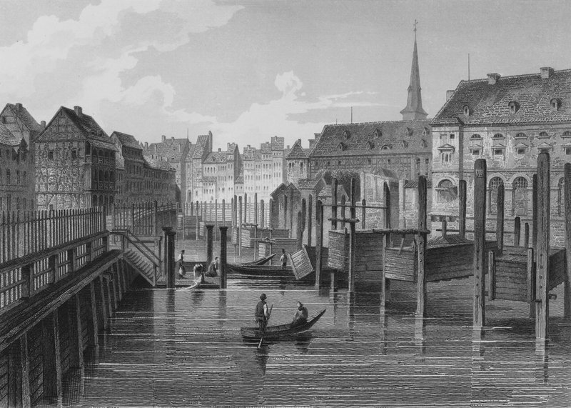 Na Fischerbruecke, Berlim (gravura em aço) de German School