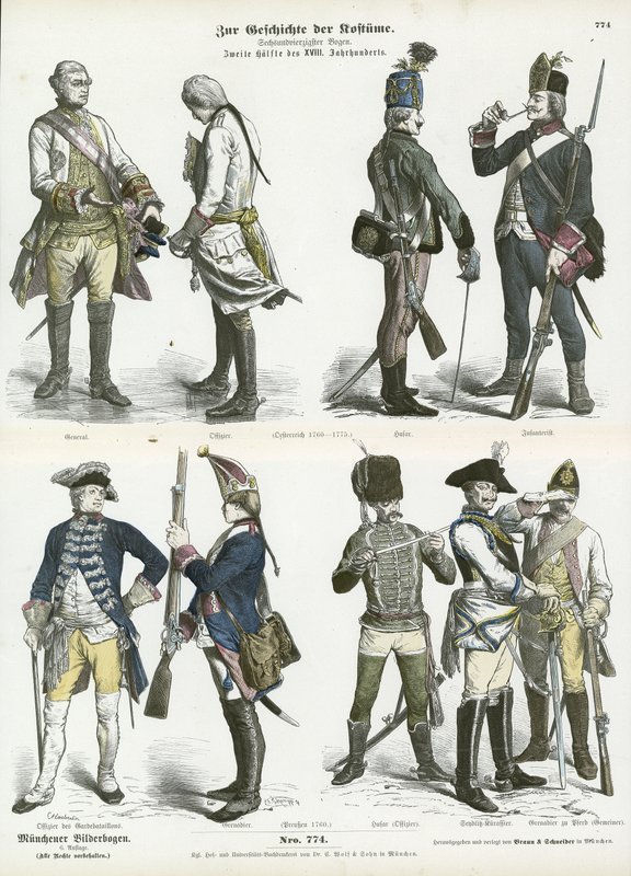 Uniformes militares austríacos e prussianos, segunda metade do século XVIII de German School