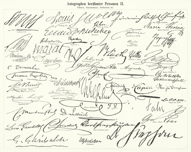 Autógrafos de pessoas famosas: estadistas, príncipes, generais, etc (gravura) de German School