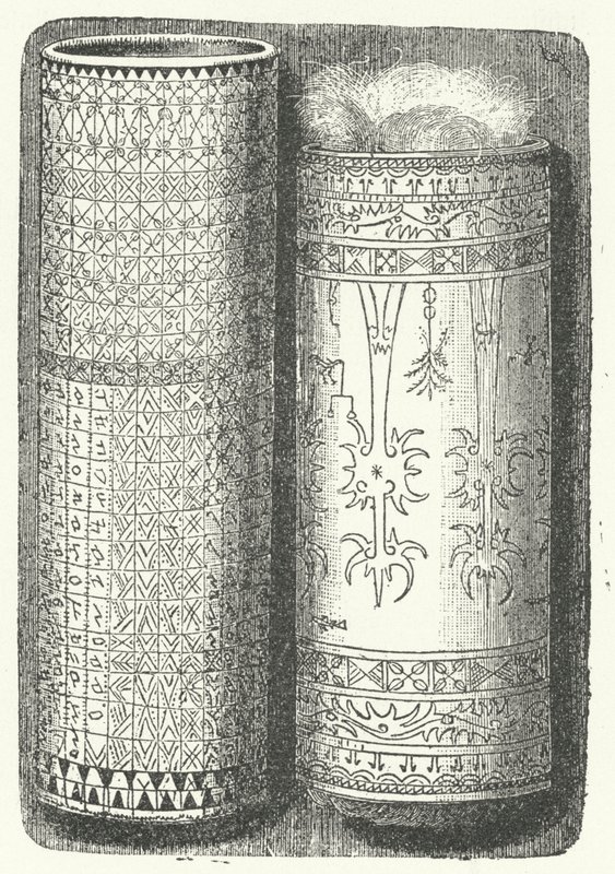 Bengalas de bambu de Sumatra decoradas com roteiro Rejang (gravura) de German School