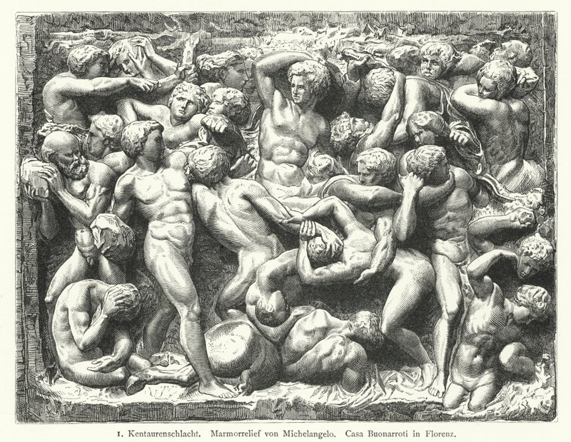 Batalha dos Centauros, relevo em mármore de Miguel Ângelo (gravura) de German School