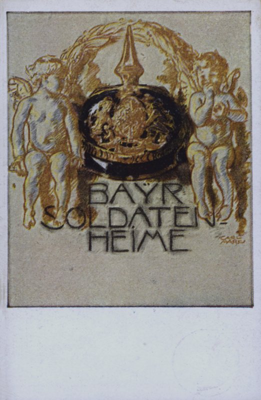 Capacete de soldado bávaro (litografia a cores) de German School