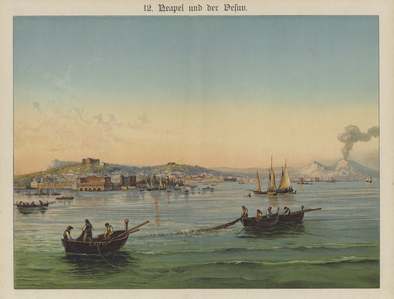 Baía de Nápoles, Itália (cor litho) de German School
