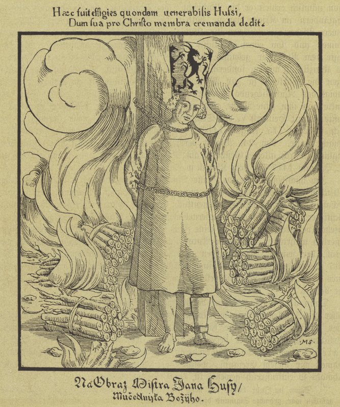 O reformador cristão boêmio Jan Hus sendo queimado na fogueira, Constança, 6 de julho de 1415 de German School