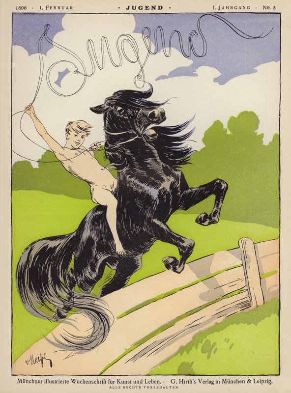 Rapaz a cavalo (cor litho) de German School